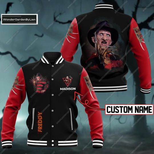 Halloween Freddy Baseball Jacket, Horror Movie Jacket Men, Costume Freddy Krueger Character Jacket, Killer Scary Streetwear Jacket