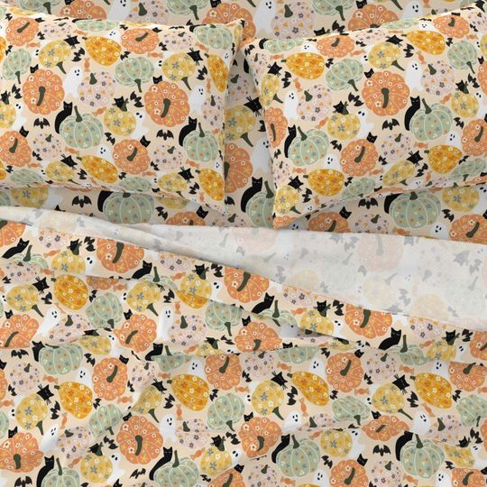 Trick Or Treat Halloween Bedding set, Vintage Halloween Decoration