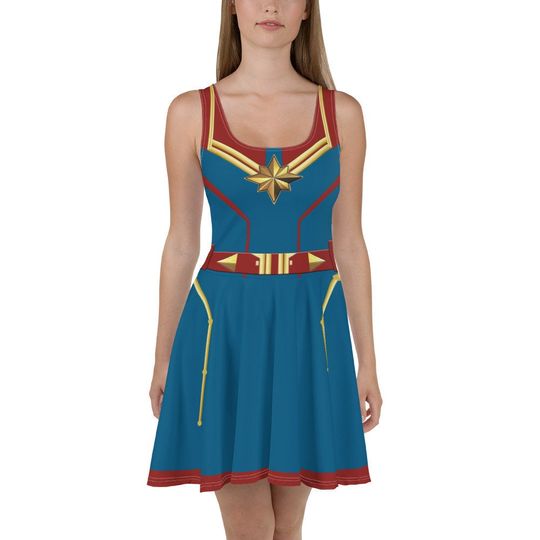 Captain Marvel Inspired Skater Dress