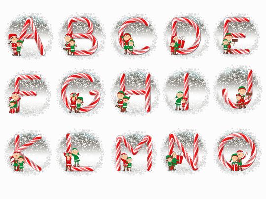 Elf Christmas Ornaments, Personalized Monogram Alphabet Ornament, Candy Cane Custom  Christmas Ornament, Custom Initial Ornament