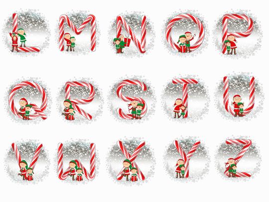 Elf Christmas Ornaments, Personalized Monogram Alphabet Ornament, Candy Cane Custom  Christmas Ornament, Custom Initial Ornament