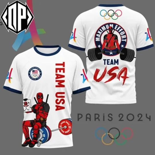 Deadpool Maximum Effort Team USA 2024 Olympics Paris 3D T-Shirt