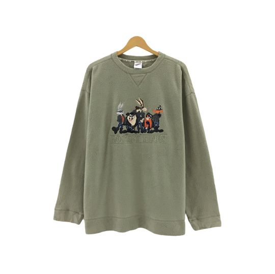 Rare!!! Looney Tunes Big Logo Spell Out Embroidery Sweatshirt Pullover