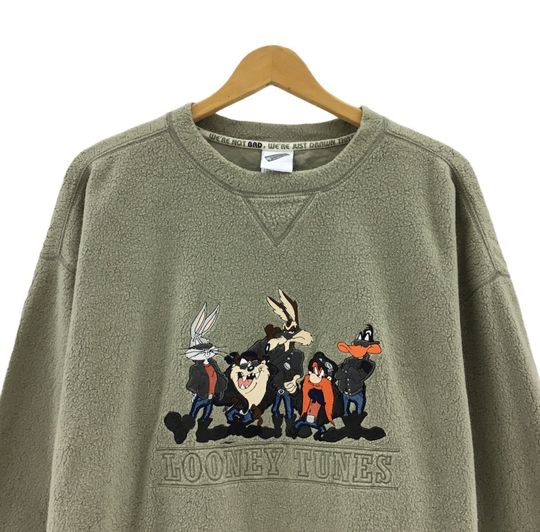 Rare!!! Looney Tunes Big Logo Spell Out Embroidery Sweatshirt Pullover