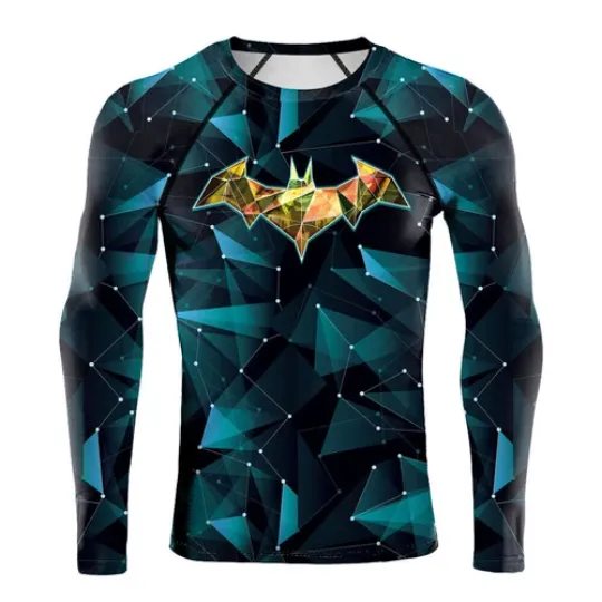 Blue Batman Cosplay Tee Men's T-shirts Superhero Cos Long Sleeve Sport Tops Gym