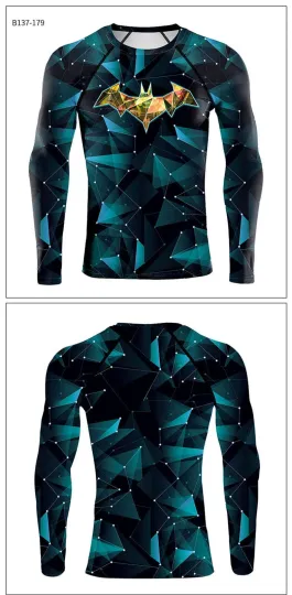 Blue Batman Cosplay Tee Men's T-shirts Superhero Cos Long Sleeve Sport Tops Gym
