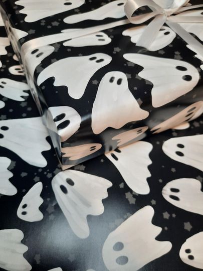 Ghost Print Wrapping Paper, Gothic Halloween Themed Gift Wrap, FOLDED A2 single sheet