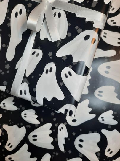 Ghost Print Wrapping Paper, Gothic Halloween Themed Gift Wrap, FOLDED A2 single sheet