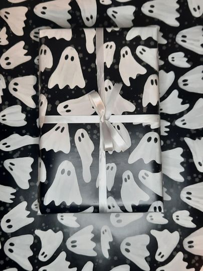 Ghost Print Wrapping Paper, Gothic Halloween Themed Gift Wrap, FOLDED A2 single sheet