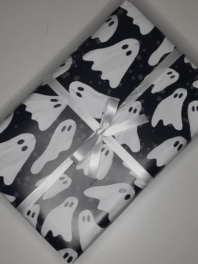 Ghost Print Wrapping Paper, Gothic Halloween Themed Gift Wrap, FOLDED A2 single sheet