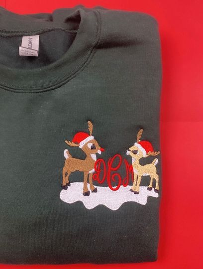 Reindeer Monogram Embroidered Sweatshirt