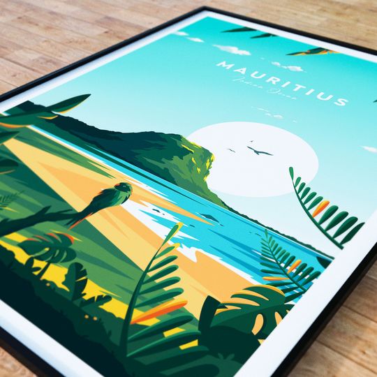 Mauritius traditional travel print, Mauritius poster, Indian Ocean poster, Birthday present, Wedding gift