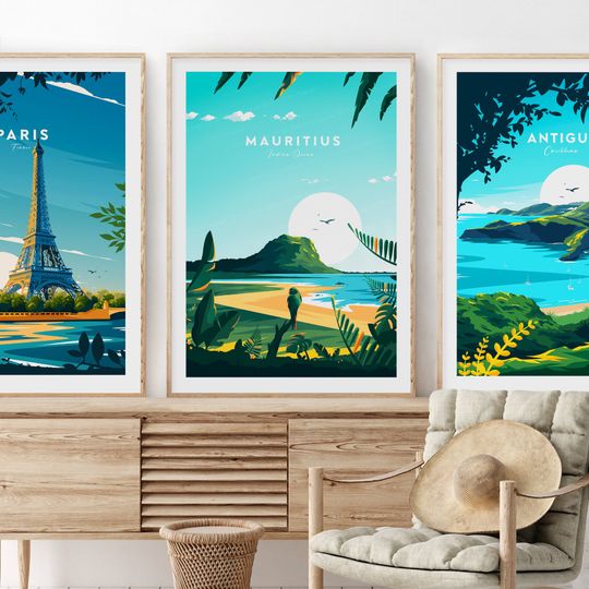 Mauritius traditional travel print, Mauritius poster, Indian Ocean poster, Birthday present, Wedding gift
