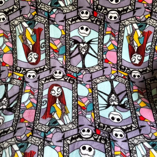 Fleece  tBlanket Disney Nightmare Before Christmas Jack Skellington & Sally Stained