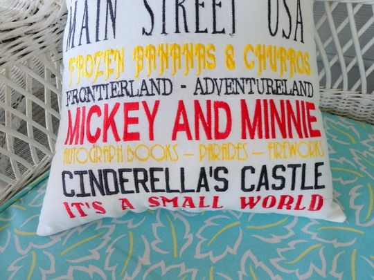 Disney World Subway Art pillow, Embroidered Disney pillow
