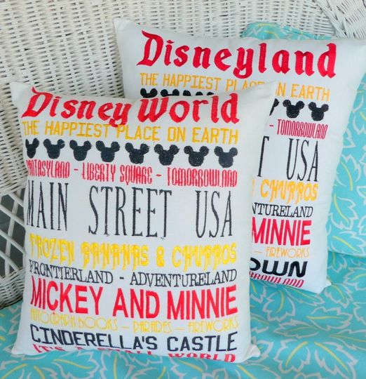 Disney World Subway Art pillow, Embroidered Disney pillow