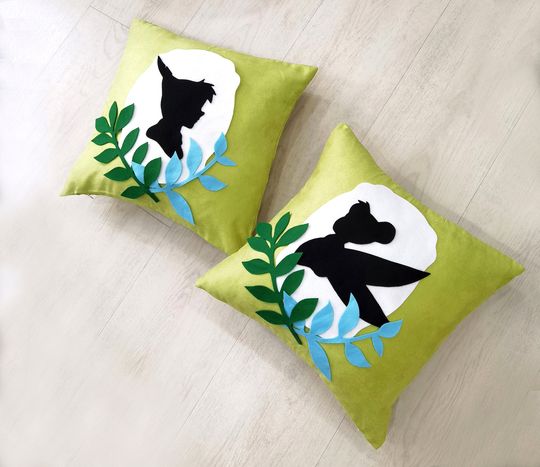 Neverland Peter Pan Tinkerbell Cameo Decorative Spring Green Pillow Cover