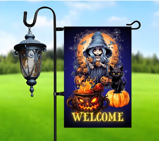 Witch Garden Flag Sublimation Design, Halloween Garden Flag design