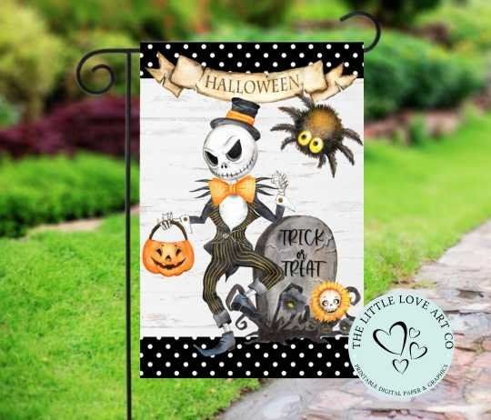 Halloween Skeleton & Spider Garden Flag Sublimation Design