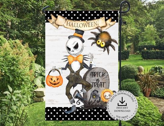 Halloween Skeleton & Spider Garden Flag Sublimation Design