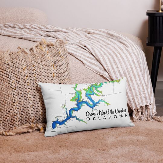 Grand Lake Oklahoma Pillow Cover / O' the Cherokees / Map / Northeast