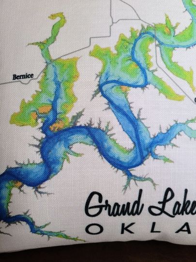 Grand Lake Oklahoma Pillow Cover / O' the Cherokees / Map / Northeast