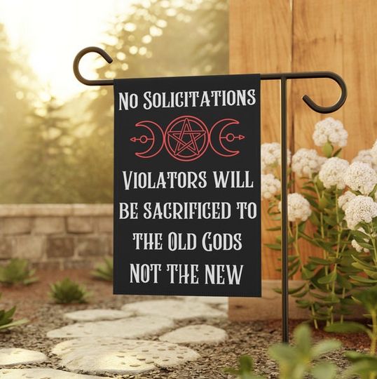 No Soliciting Garden Flag, Witchy Pagan Design, Full Moon Yard Decor