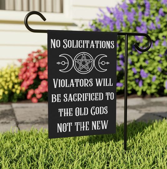 No Soliciting Garden Flag, Witchy Pagan Design, Full Moon Yard Decor