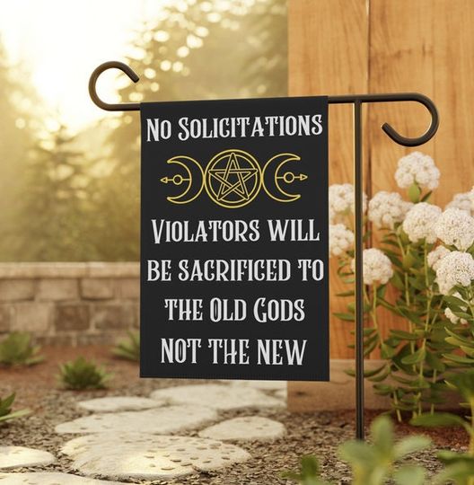 No Soliciting Garden Flag, Witchy Pagan Design, Full Moon Yard Decor