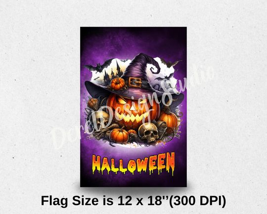 Halloween Garden Flag Sublimation Design,Pumpkin Garden Flag Template
