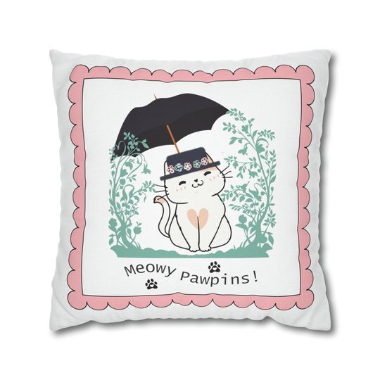 Meowy Pawpins Mary Poppins Inspired CAT THROW Pillow