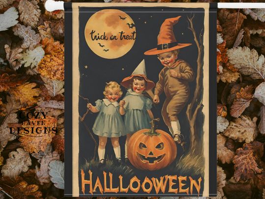 Vintage Halloween Garden Flag, Halloween Flag, Fall Yard Decor