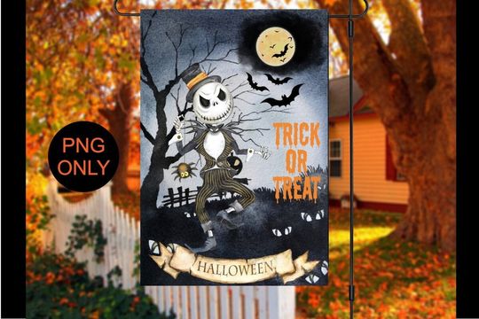 Halloween garden flag design, sublimation design, skeleton, jack o lantern