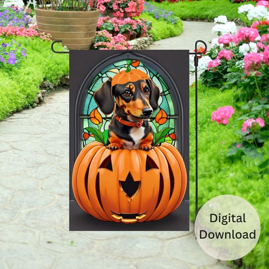 Dachshund Halloween Garden Flag Sublimation Design