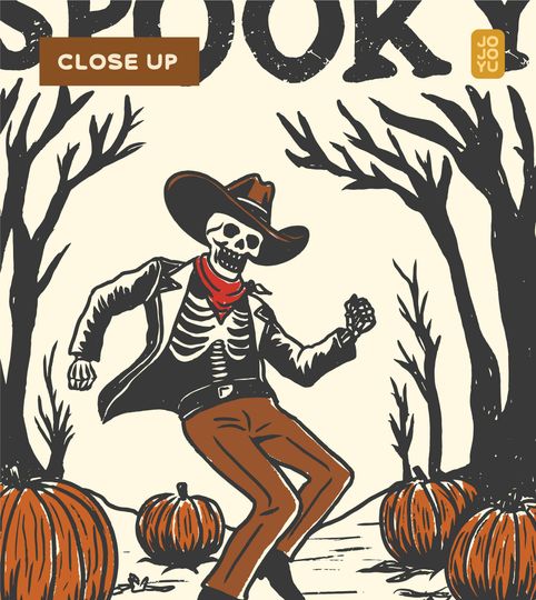 Spooky Dancing Skeleton Cowboy Wall Art Print, Retro Western Halloween Poster