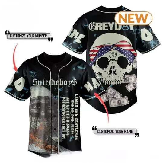 Custom Suicideboys Grey Day Tour 2024 Black Baseball Jersey
