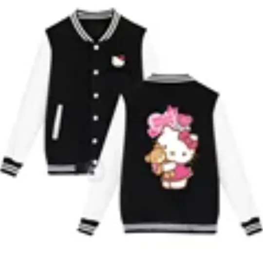 Sanrio Fall/Winter Jacket Baseball Uniform Hello Kitty Print Padded warm loose coat