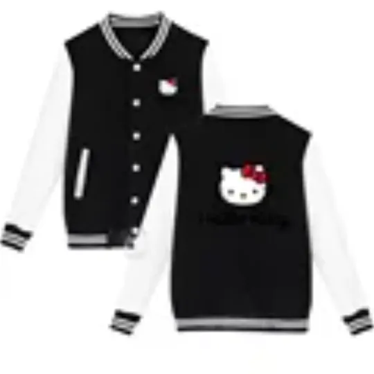 Sanrio Fall/Winter Jacket Baseball Uniform Hello Kitty Print Padded warm loose coat