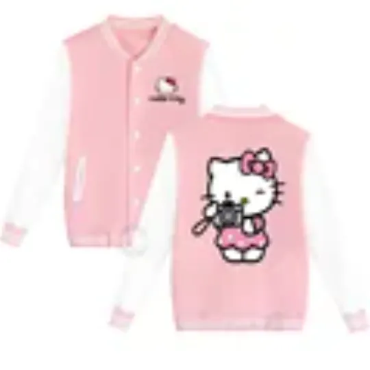 Sanrio Fall/Winter Jacket Baseball Uniform Hello Kitty Print Padded warm loose coat