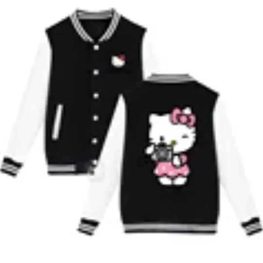 Sanrio Fall/Winter Jacket Baseball Uniform Hello Kitty Print Padded warm loose coat