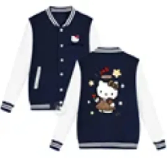 Sanrio Fall/Winter Jacket Baseball Uniform Hello Kitty Print Padded warm loose coat