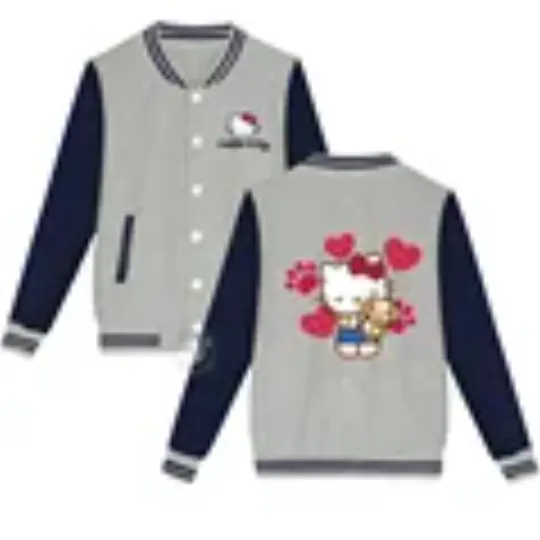Sanrio Fall/Winter Jacket Baseball Uniform Hello Kitty Print Padded warm loose coat