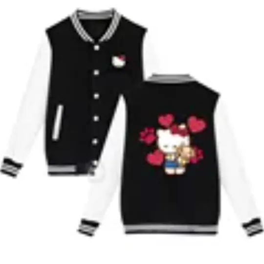 Sanrio Fall/Winter Jacket Baseball Uniform Hello Kitty Print Padded warm loose coat