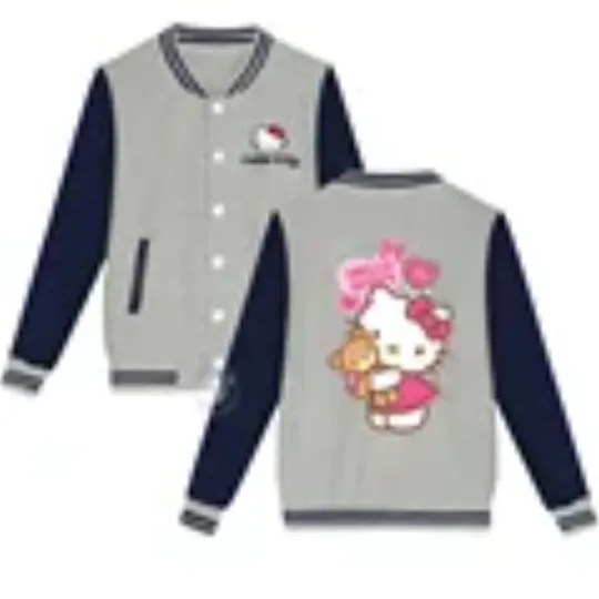 Sanrio Fall/Winter Jacket Baseball Uniform Hello Kitty Print Padded warm loose coat
