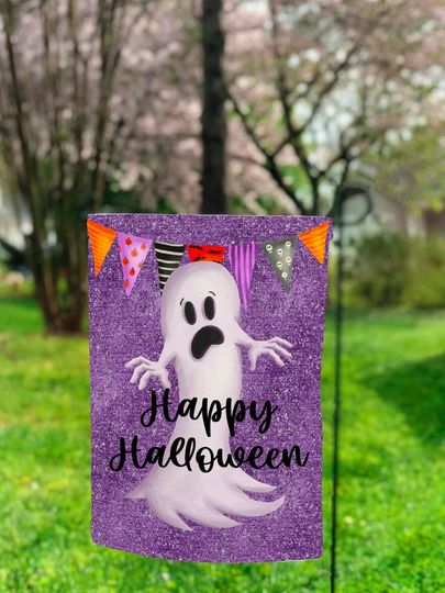 Purple Ghost Garden Flag PNG, Fall Sublimation, Sublimation Designs