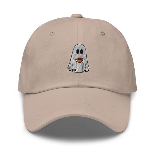 Ghost with Coffee Embroidered Adjustable Relaxed Fit Hat, Ghost Hat
