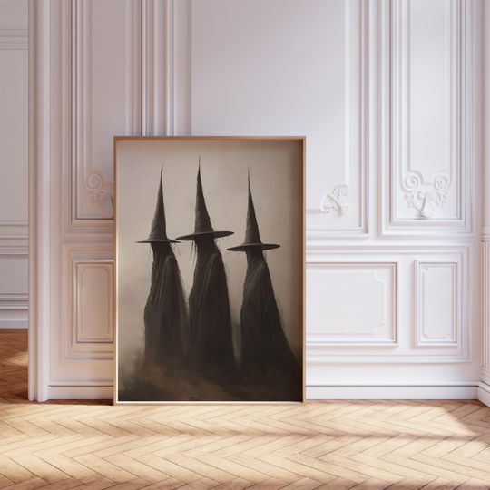 Trio Witch Wall Art, Halloween Decor Printable, Rustic Halloween Poster