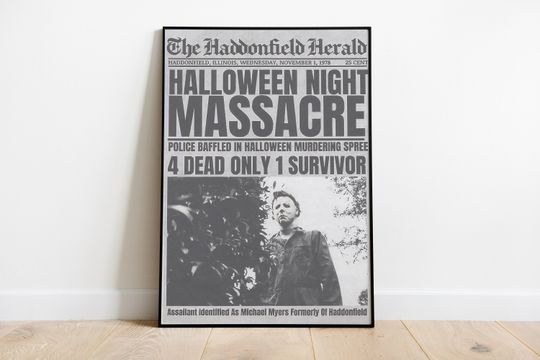 Michael Myers 1978 Halloween Night Massacre Newspaper Poster