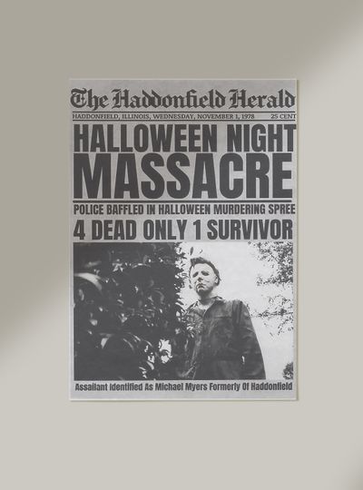 Michael Myers 1978 Halloween Night Massacre Newspaper Poster
