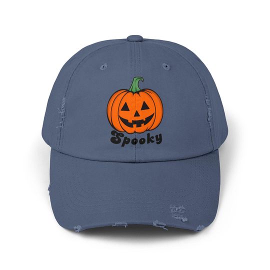 Retro Spooky Pumpkin Hat, Distressed Halloween Baseball Cap